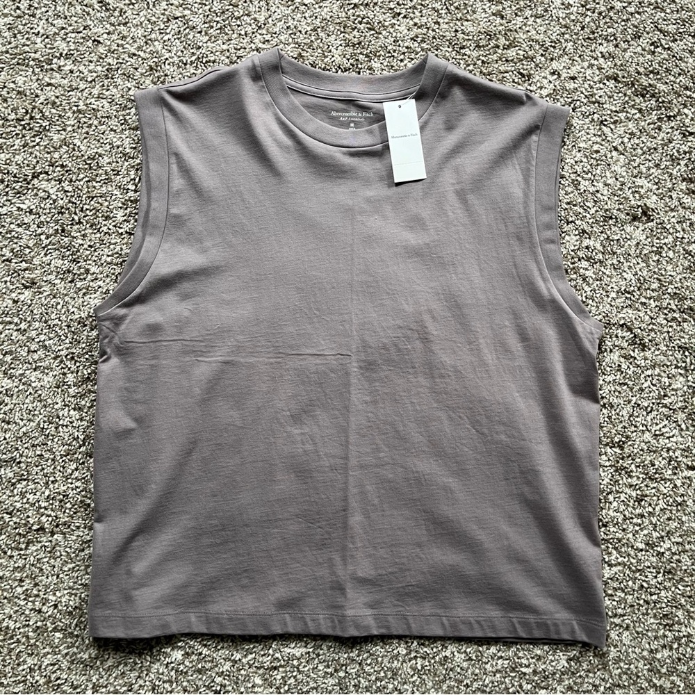 Abercrombie & Fitch Sleeveless Crewneck Tank - Taupe Gray